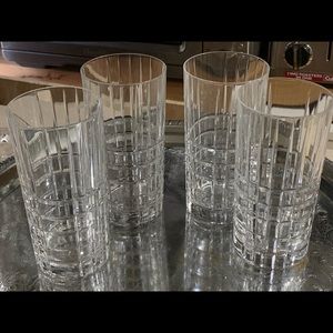 Tiffany & Co. Plaid Highball Crystal Glass Set 4